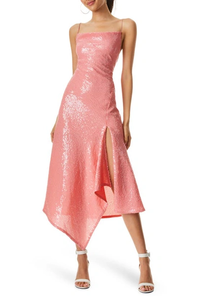 Alice And Olivia Harmony Sequin Asymmetric Hem Cocktail Dress In Red