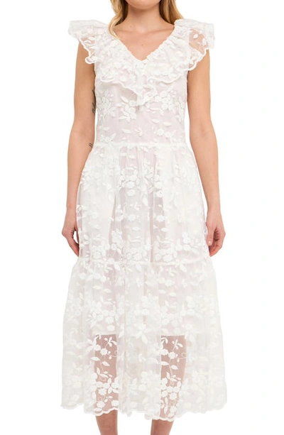 Endless Rose Floral Organza Midi Dress In Off White