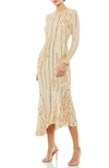 Mac Duggal Hand Embellished Asymmetrical Long Sleeve Midi Dress In Neutral