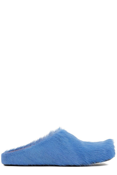 Marni Men's Fussbett Calf Hair Sabot Mules In B Iris Blue