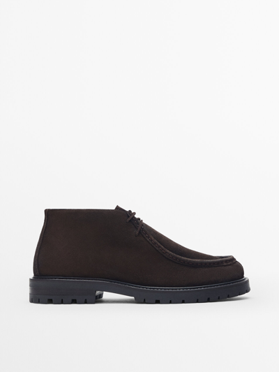 Massimo Dutti Waxed Leather Ankle Boots In Brown