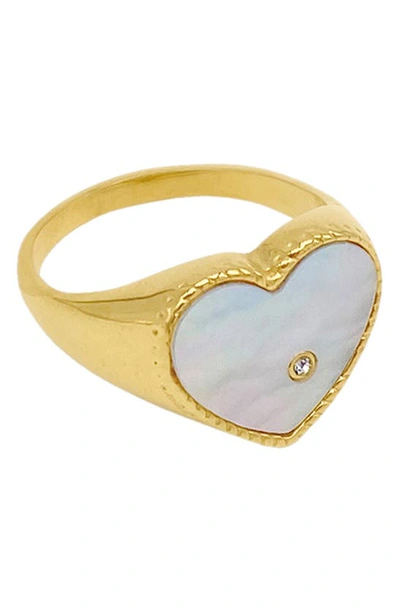 Adornia White Mother Of Pearl Heart Ring