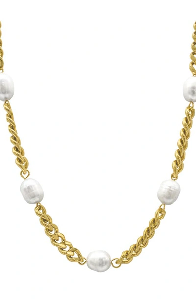 Adornia Water Resistant 14k Gold Plated 9.5–10mm Freshwater Pearl Station Curb Chain Necklace In White