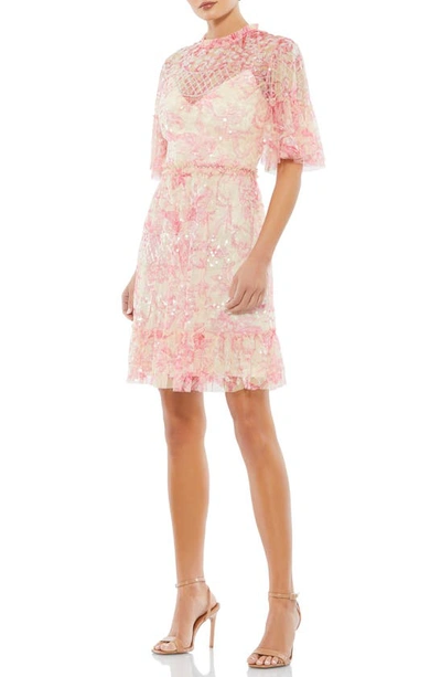 Ieena For Mac Duggal Sequin Floral Cocktail Dress In Blush Multi