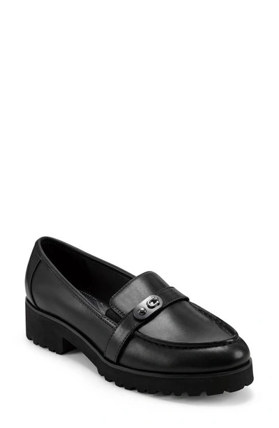 Easy Spirit Women's Wendy Block Heel Casual Slip-on Loafers Women's Shoes In Black Leather