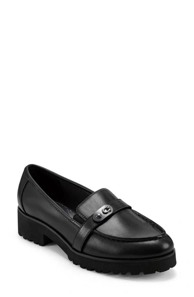 Easy Spirit Women's Wendy Block Heel Casual Slip-on Loafers Women's Shoes In Black Smooth Leather