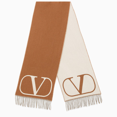 Valentino Camel And Ivory-coloured Jacquard Scarf In Brown