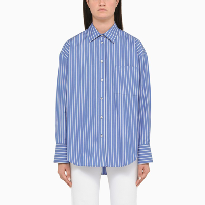 Msgm Blue Striped Poplin Shirt In Mixed Colours