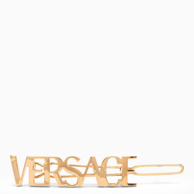 Versace Logo-lettering Hair Clip In Gold