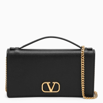 Valentino Garavani Black Leather Wallet With Shoulder Strap