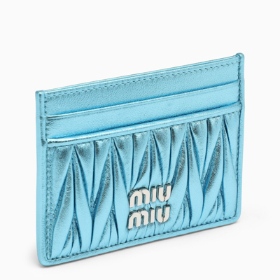 Miu Miu Metallic Light Blue Matelassé Leather Cardholder