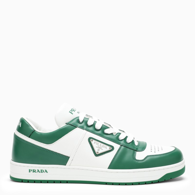 Prada Men's Low-top Leather Downtown Trainers W/ Logo Plaqu&eacute; In White