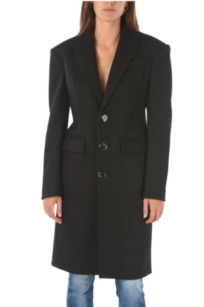 Dsquared2 Woman Coat Black Size 10 Virgin Wool, Polyamide, Elastane In Black