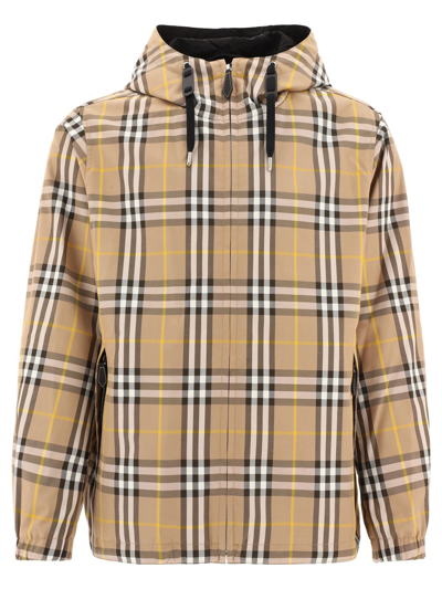 Burberry Stanford Reversible Hooded Jacket With Tartan Pattern In Truffle