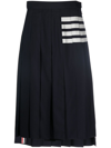Thom Browne Drop Back Pleated Wool Skirt In Blue