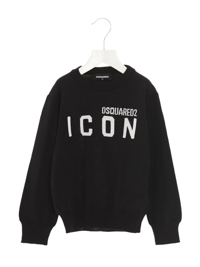 Dsquared2 Kids' Icon Intarsia Wool Blend Knit Sweater In Black