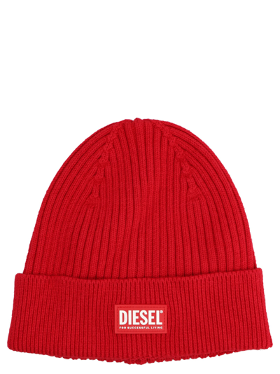 Diesel K-coder-g Ribbed Beanie In Red