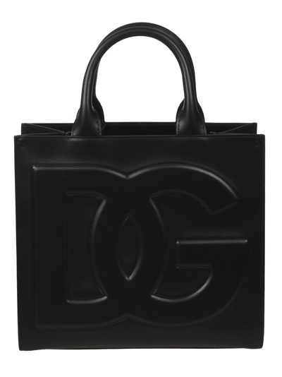 Dolce & Gabbana Round Top Handle Logo Tote In Black