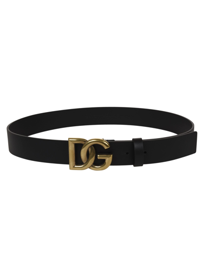 Dolce & Gabbana Crossover Dg Logo Buckle Belt In Black + Gold