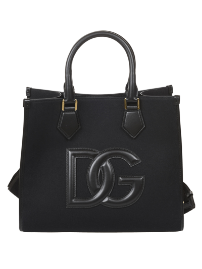 Dolce & Gabbana Logo Patched Top Handle Tote In Black
