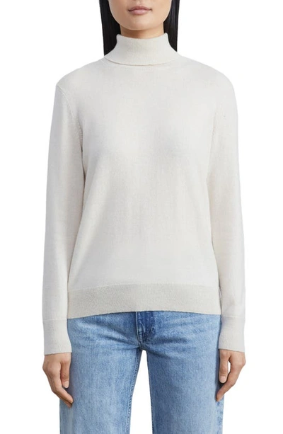 Lafayette 148 Metallic Trim Cashmere Turtleneck Sweater In White