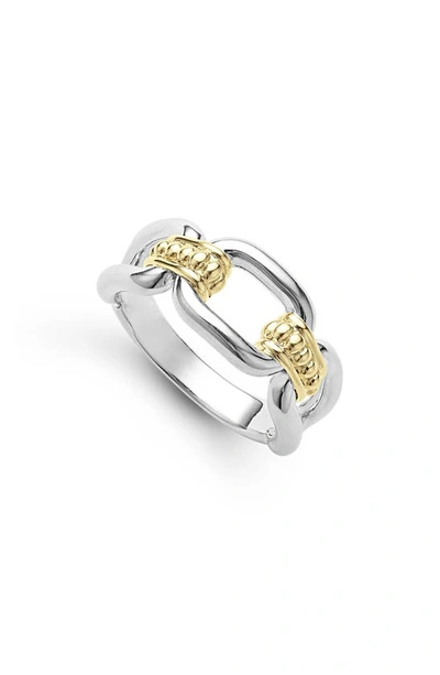 Lagos Signature Caviar Oval Link Ring In Silver/gold