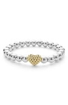Lagos Heart Charm Beaded Stretch Bracelet In Silver Gold