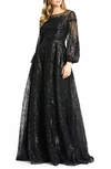 Mac Duggal Sequin Long Sleeve A-line Gown In Black