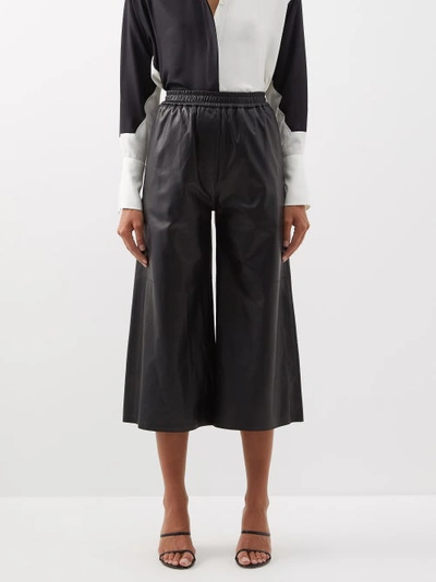 Loewe Cropped Nappa Leather Wide Leg Pants In Black