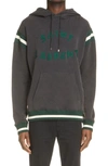 Saint Laurent Molleton Logo Embroidered Cotton Drawstring Hoodie In Black