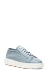 Santoni Leather Perforated Sneakers In Light Blue