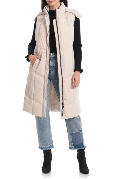 Avec Les Filles Hooded Longline Puffer Vest In Buff