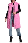 Avec Les Filles Hooded Longline Puffer Vest In Winter Pink