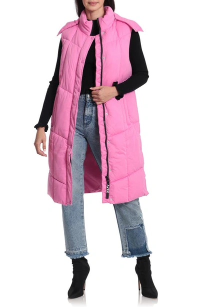 Avec Les Filles Hooded Longline Puffer Vest In Winter Pink