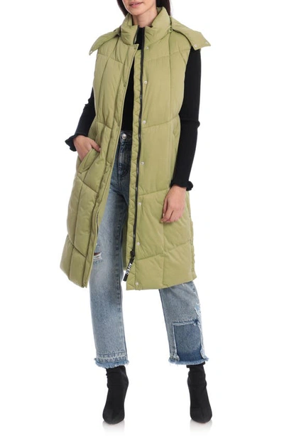 Avec Les Filles Thermalpuff™ Longline Hooded Puffer Vest In Fern