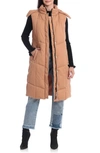 Avec Les Filles Women's Longline Hooded Puffer Vest In Tan