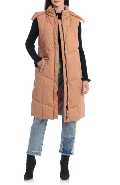 Avec Les Filles Thermalpuff™ Longline Hooded Puffer Vest In Brown
