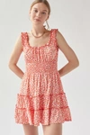 Urban Outfitters Uo Lizzy Smocked Floral Mini Dress In Orange Multi
