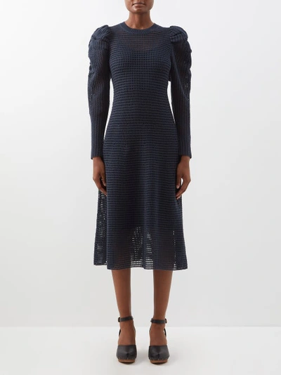 Ulla Johnson Marlena Crochet-knit Cotton Midi Dress In Nuit