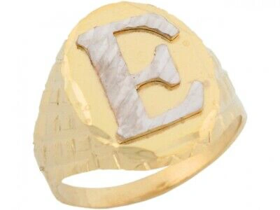 Pre-owned Jackani 10k Or 14k Two Tone Real Gold Diamond Cut Large Letter E Initial Mens Ring