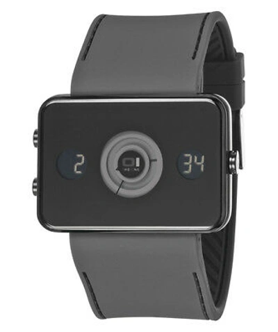Pre-owned 01 The One Turning Disc Digital & Analog Watch Ip202-3gy Grey Case Pu Strap In Dim Gray