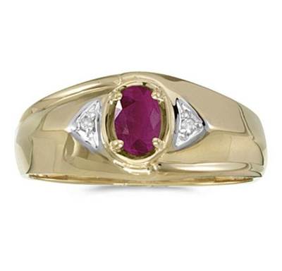 Pre-owned Ruby Mens Natural Genuine  And Diamond Ring 10k Yellow Gold - Free Ring Sizing In Red