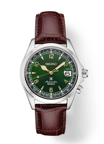 Pre-owned Seiko Alpinist Green Dial Brown Leather Strap Spb121j1 (warranty &fedex 2 Day)