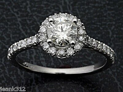 Pre-owned Affordable Jewelry Halo Lab Diamond Engagement Ring Band 0.90 Carats Bridal 14k White Gold Promis In F