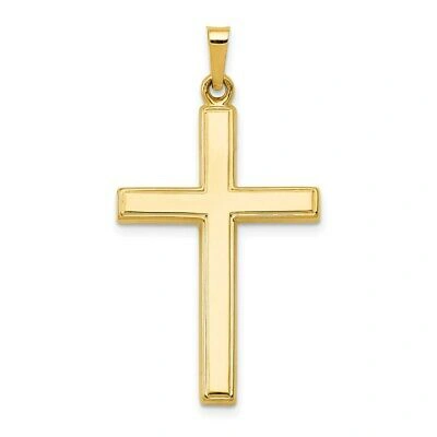 Pre-owned Superdealsforeverything Real 14kt Yellow Gold Hollow Cross Pendant