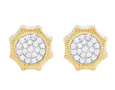 Pre-owned Jewelry Unlimited Real 10k Yellow Gold Genuine Diamond 3d Octagon Cluster Stud Earring 3/4 Ct 11mm