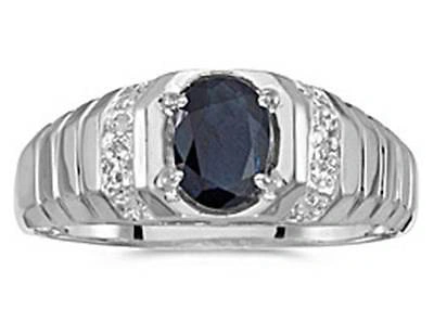 Pre-owned Blue Diamond Mens Natural Blue Sapphire And Diamond Ring 10k White Gold - Free Ring Sizing In Dark Blue