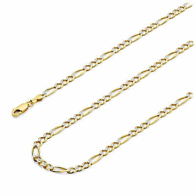 Pre-owned Wellingsale 14k Two Tone Gold Solid 3.1mm Figaro Pave Chain Necklace