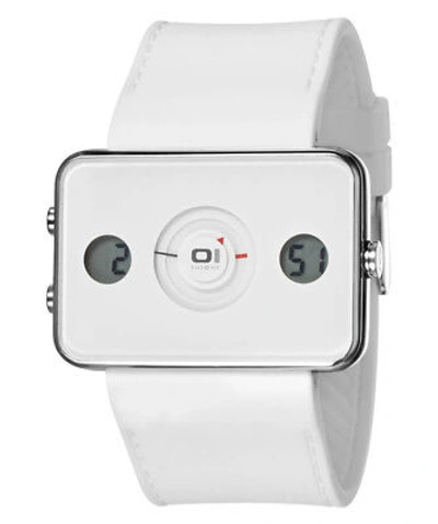 Pre-owned 01 The One Turning Disc Digital & Analog Watch Ip104-3wh White Case Pu Strap In Misty Rose