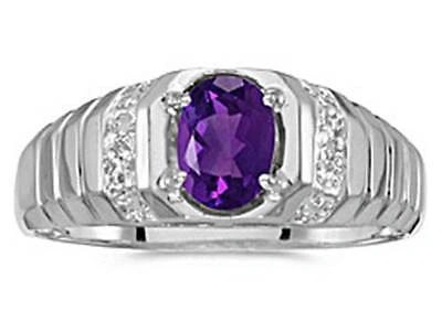 Pre-owned Amethyst Mens Natural 7x5mm  And Diamond Ring 10k White Gold - Free Ring Sizing In Purple